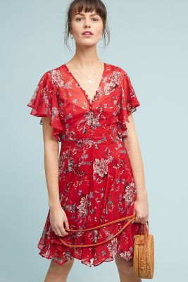 anthropologie red floral dress