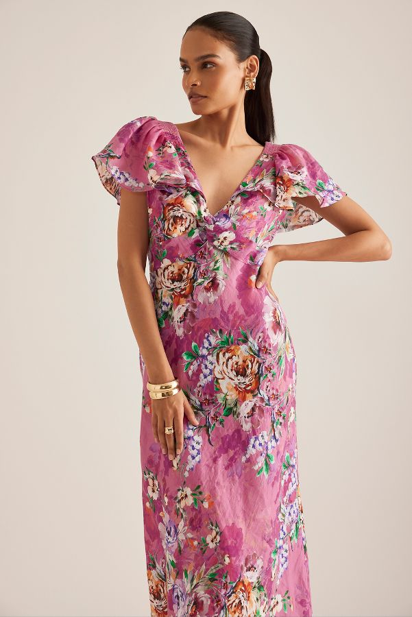 Slide View: 4: Robe Longue En Lin Manches Papillon Par Anthropologie