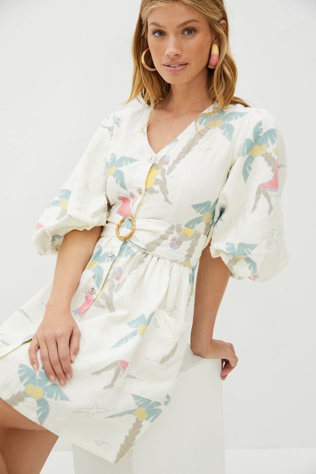 Palm Tree Linen Mini Dress | Anthropologie