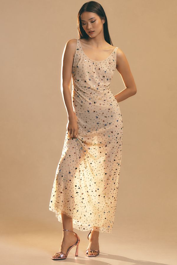 Slide View: 1: Let Me Be Bejeweled Mesh Maxi Dress