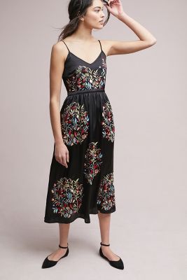 embroidered satin dress