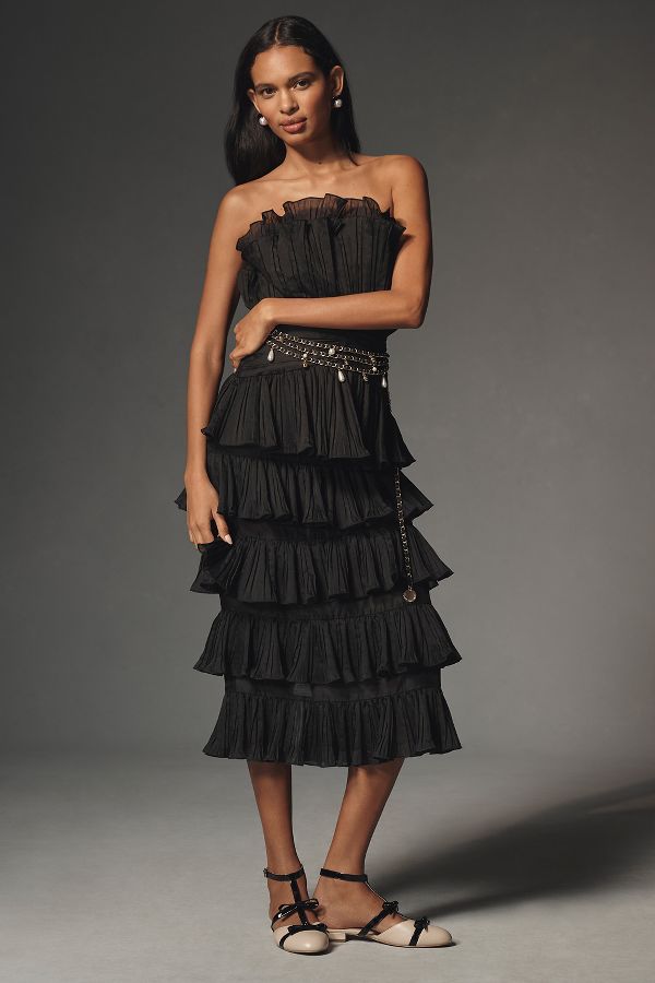 Slide View: 1: ELLIATT Maya Strapless Ruffle Midi Dress