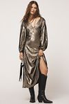 Thumbnail View 1: Glamorous Long-Sleeve V-Neck Metallic Midi Dress