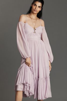 Geisha Designs Off-The-Shoulder Long-Sleeve Midi Dress