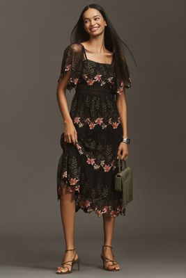 Bl-nk Emryn Embroidered Square-Neck Midi Dress