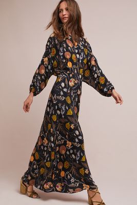 anthropologie black floral dress