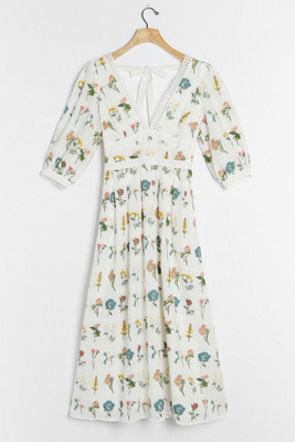 anthropologie white embroidered dress