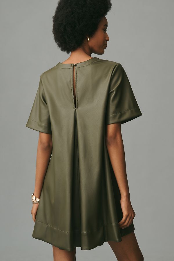 Slide View: 2: The Emmy Short-Sleeve Swing Mini Dress by Maeve: Faux-Leather Edition