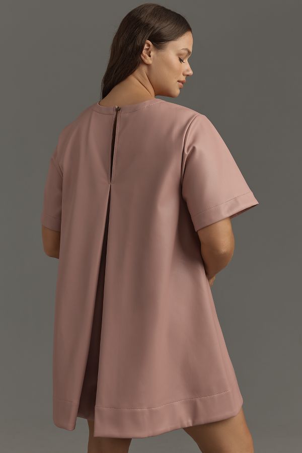 Slide View: 5: The Emmy Short-Sleeve Swing Mini Dress by Maeve: Faux-Leather Edition