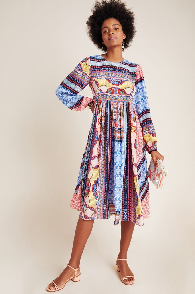 Marcelina Midi Dress with blue and multicolors - Anthropologie. #dresses #summerdresses #springdresses #mididresses #fashion