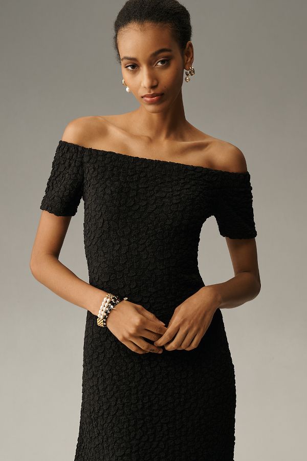 Slide View: 3: English Factory Off-The-Shoulder Textured Midi Dress