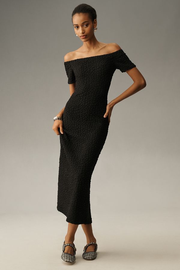 Slide View: 1: English Factory Off-The-Shoulder Textured Midi Dress