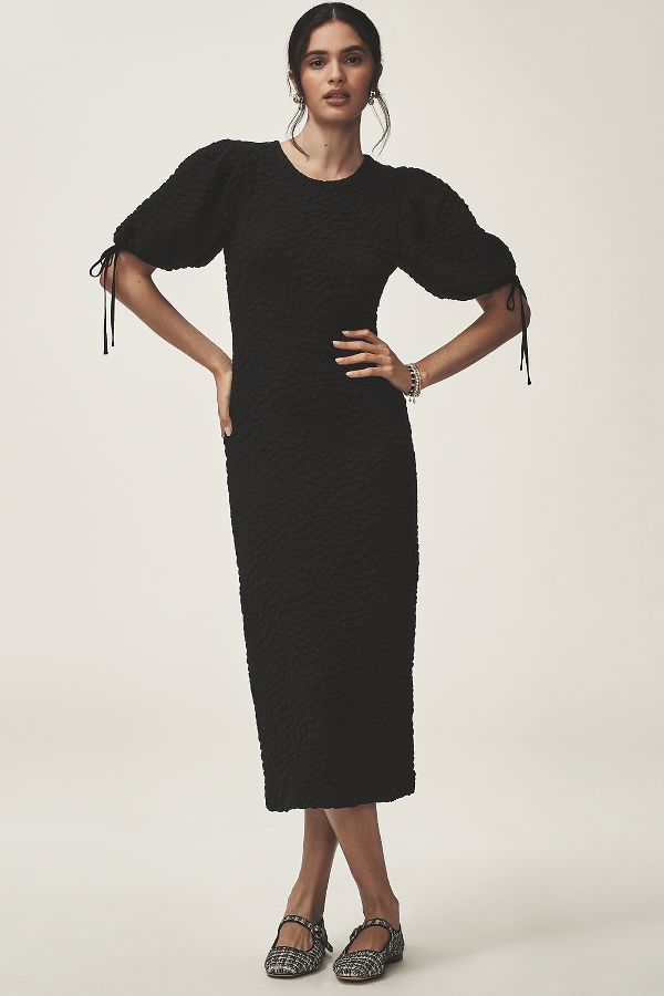 Slide View: 1: English Factory Short-Sleeve Textured Midi Dress