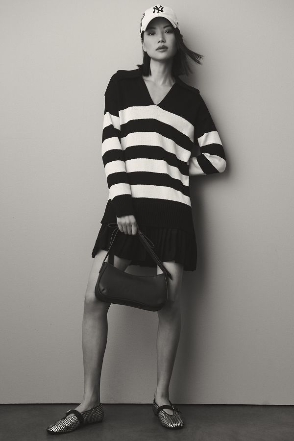 Slide View: 2: English Factory Collared Twofer Sweater Mini Dress