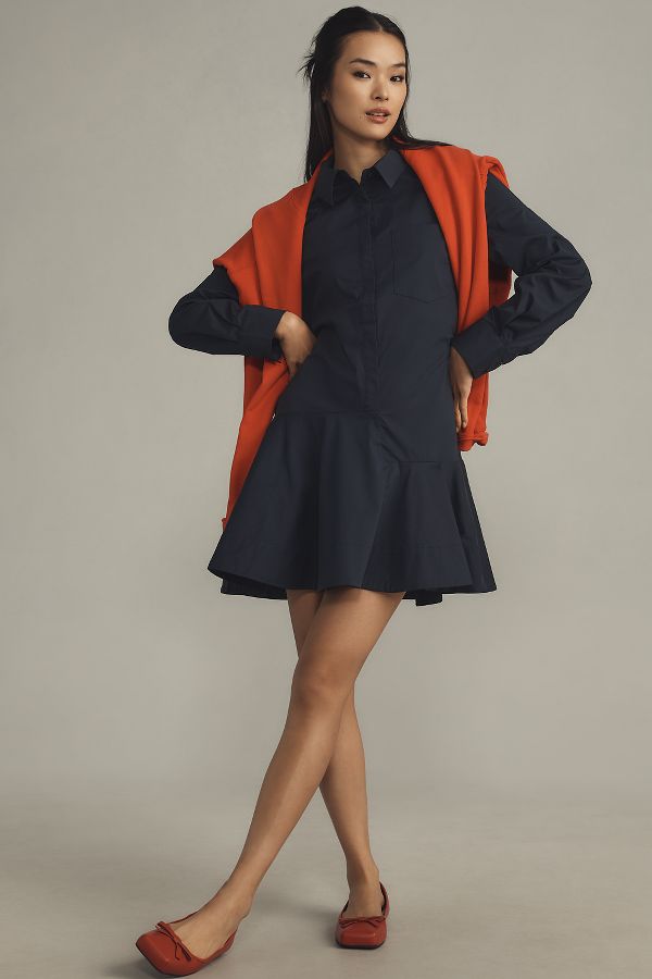 Slide View: 3: English Factory Long-Sleeve A-Line Mini Shirt Dress