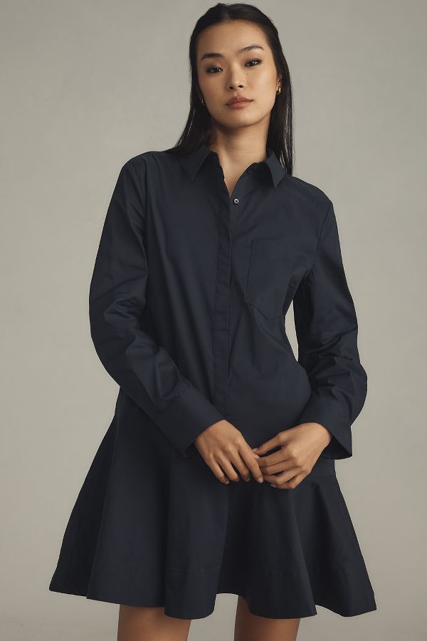 Slide View: 1: English Factory Long-Sleeve A-Line Mini Shirt Dress