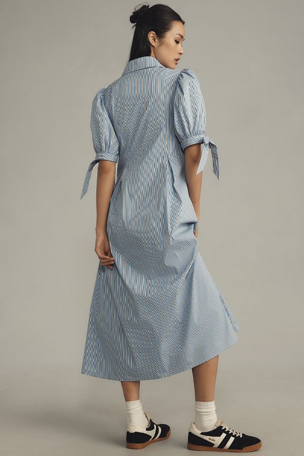 Slide View: 2: English Factory Puff-Sleeve A-Line Midi Shirt Dress