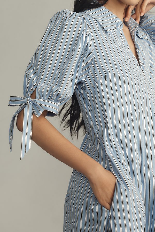 Slide View: 4: English Factory Puff-Sleeve A-Line Midi Shirt Dress