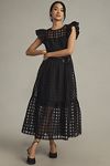 Thumbnail View 1: English Factory Flutter-Sleeve Sheer Gridded Midi Dress