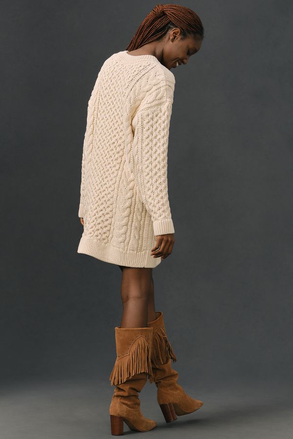 Slide View: 2: English Factory Long-Sleeve Cable Knit Mini Dress