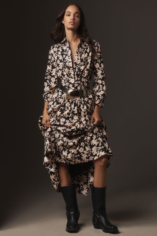 Slide View: 1: English Factory Long-Sleeve Midi Shirt Dress