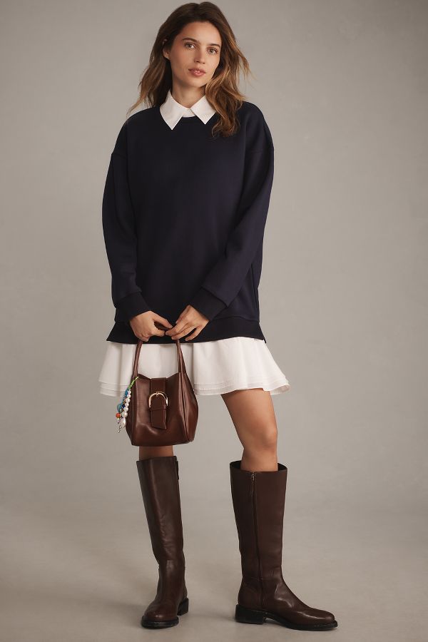 Slide View: 1: English Factory Long-Sleeve Collared Twofer Mini Dress