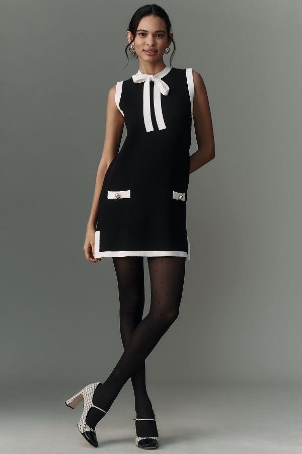 Slide View: 4: English Factory Sleeveless Tie-Neck Shift Mini Dress