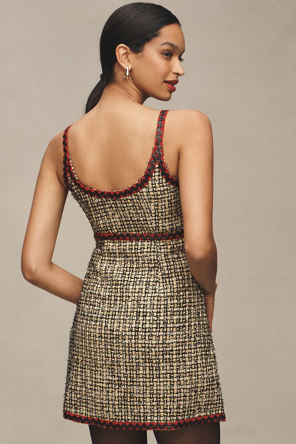 Slide View: 2: English Factory Sleeveless Scoop-Neck Tweed Mini Dress