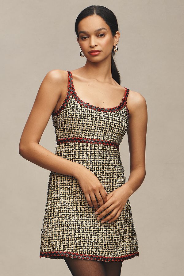 Slide View: 4: English Factory Sleeveless Scoop-Neck Tweed Mini Dress