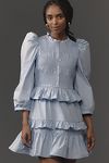 Thumbnail View 1: English Factory Puff-Sleeve Smocked Ruffled Mini Dress