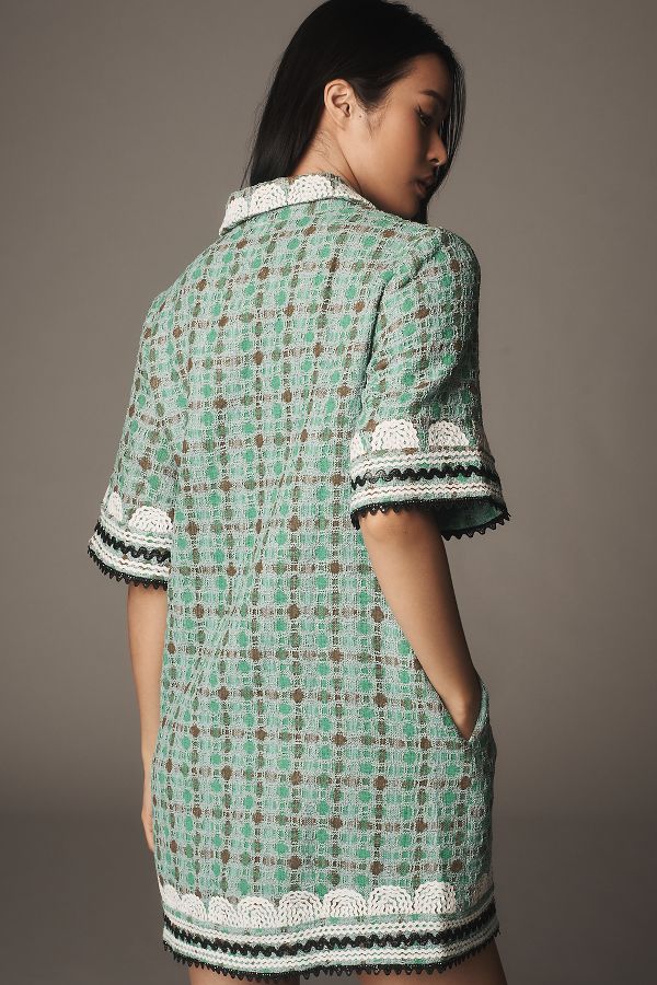 Slide View: 2: English Factory Short-Sleeve Beaded Mini Shirt Dress