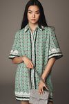 Thumbnail View 1: English Factory Short-Sleeve Beaded Mini Shirt Dress