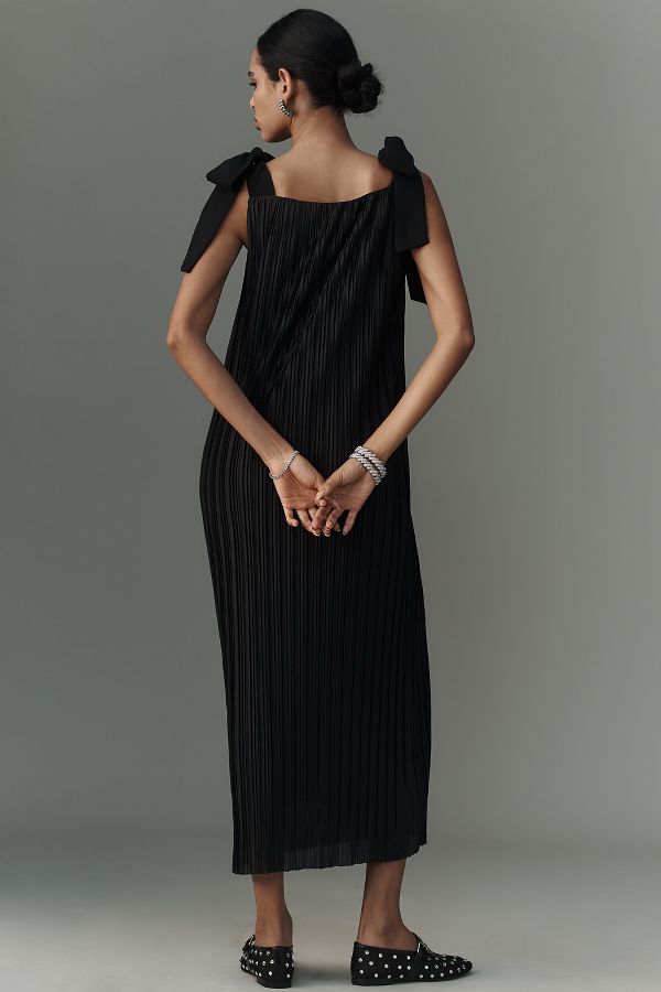 Slide View: 3: English Factory Tie-Strap Pleated Midi Dress