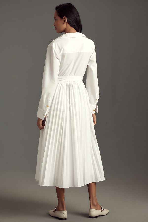 Slide View: 2: English Factory Long-Sleeve Pleated A-Line Midi Shirt Dress