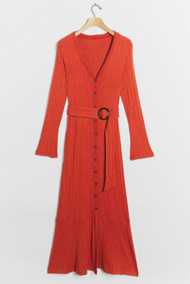 red ribbed maxi dress