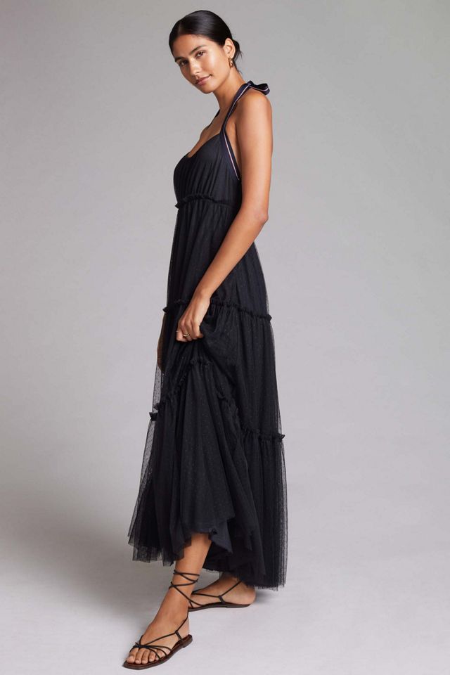 Maeve Sporty Tiered Mesh Maxi Dress Anthropologie UK