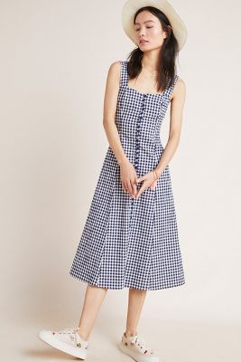fitted gingham midi dress