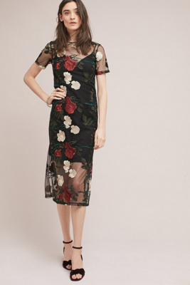 floral midi dress with embroidered overlay