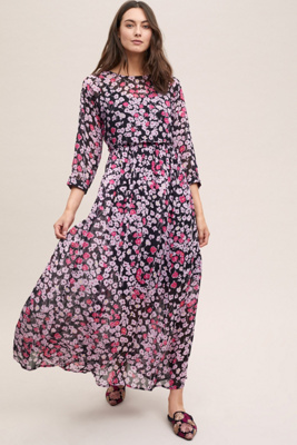 purple print maxi dress