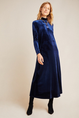 anthropologie blue velvet dress