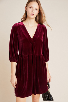 anthropologie red velvet dress