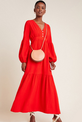 red tiered maxi dress
