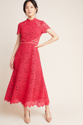 anthropologie red lace dress