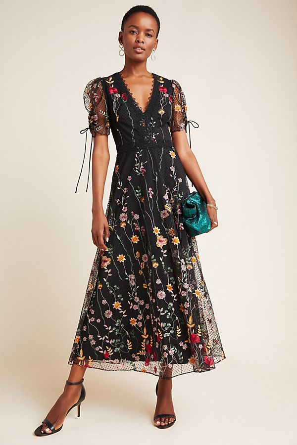 Slide View: 1: ML Monique Lhuillier Tasha Embroidered Maxi Dress