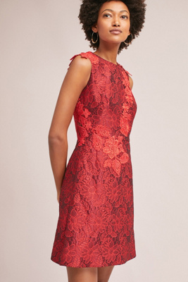anthropologie red lace dress