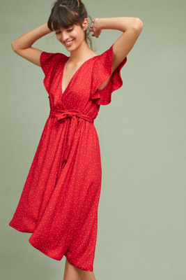 red flutter sleeve dress