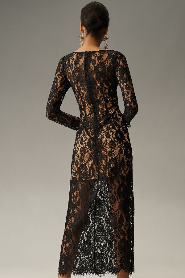 Slide View: 3: WAYF Long-Sleeve Boat-Neck Lace Midi Dress