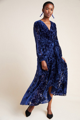 anthropologie velvet wrap dress