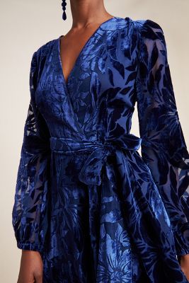 anthropologie blue velvet dress