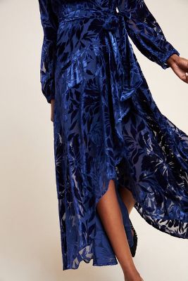 anthropologie blue velvet dress